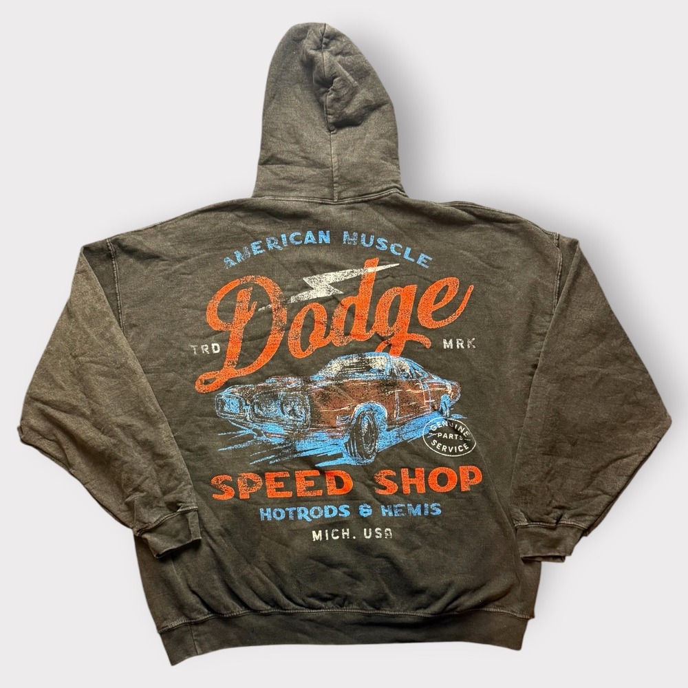Dodge American Muscle‎ Speed Shop Hoodie XL Charcoal Gray Graphic Pullover Car